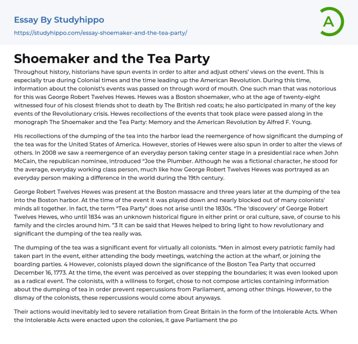 The shoemaker and the tea party sparknotes