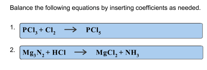 Balance the following equations by inserting coefficients as needed